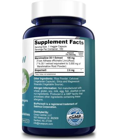 Marshmallow Root Ext 3000mg 180 Veggie Capsules with Bioperine - 30:1 Extract Ratio - Buy Online on GoSupps.com