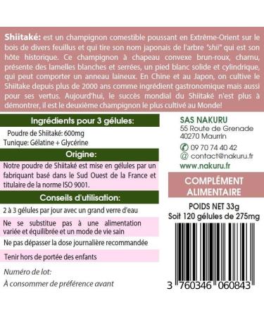 NAKURU | Shiitake | 120 Capsules of 275mg | Power Range | Made in France | The Samurai Mushroom!  - Buy Online on GoSupps.com