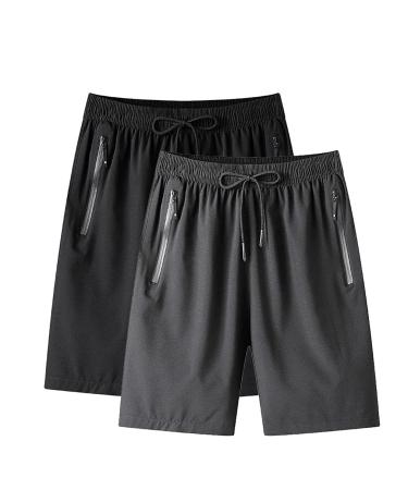 Men's Gym Workout Shorts Quick Dry Lightweight Athletic Training Running Hiking Jogger with Zipper Pockets Medium 7022*2black+gray