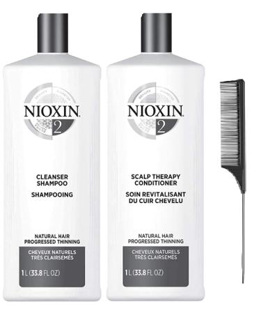 Cleanser Shampoo System 1-6 Liters Hair Care for Fine/Normal and Color/Chemically-Treated Hair with Thinning 33.8 fl oz-And Nice Black Steel Comb To Curl Your Beautiful Hair (System 2 Litter Duo)