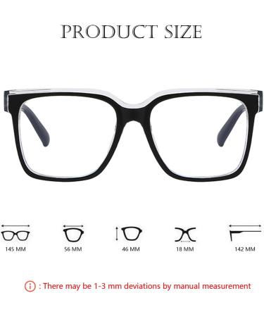 Oversized Blue Light Blocker Glasses for Women & Men | Fashion Square Eyewear | Non-Prescription Computer Eyeglasses - Black & Clear D2 - Buy Online on GoSupps.com