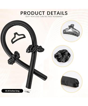 Women's Heatless Curling Rod Rollers - No Heat Silk Curls Headband with Soft Foam Curling Ribbon and Flexi Rods for Natural Long Medium Hair - DIY Hair Styling Tools (Black) - Buy Online on GoSupps.com
