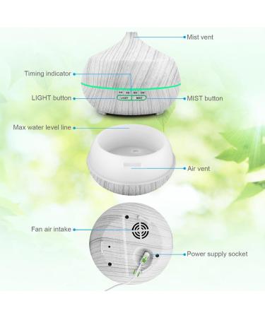 400ml Aroma Diffuser for Essential Oils | Ultrasonic Humidifier with 7 Color LED - Wood Grain White - Buy Online on GoSupps.com