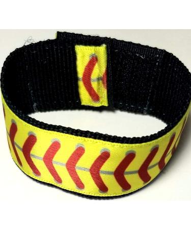 Softball Sleeve Scrunchies yellow with red stitching (Pair) Softball sleeve holders. sleeve straps. From the ORIGINAL USA inventor