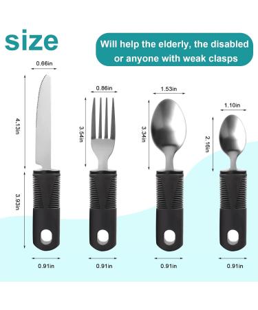 Amfrar 4-Piece Cutlery Set for Parkinson's - Easy Grip Utensils for Seniors & Arthritis | Adaptive Thick Grip Fork & Teaspoons (Black) - Buy Online on GoSupps.com
