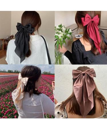 Yuyeran Super Big Bow Hair Clips French Style Soild Color Knotted Bowknot Spring Snap Barrettes Hair Clips with Long Ribbon for Women Girls (Brown) - Buy Online on GoSupps.com