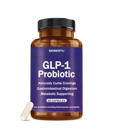 MOBENTU GLP-1 Probiotic with Akkermansia GLP-1 Supplement with 500M AFU Multi-Strain Probiotic Improve GLP-1 Levels & Overall Wellness Digestive & Gut Health for Women & Men - 60 Capsule
