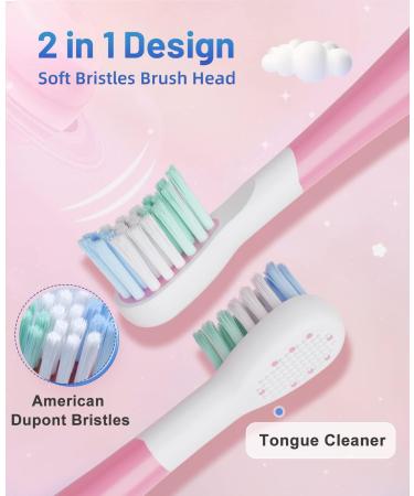 JTF Sonic Electric Toothbrush for Kids 3-12 | Rechargeable Pink Toothbrush with Smart Timer | 4 Kids Size Brush Heads Included - Buy Online on GoSupps.com