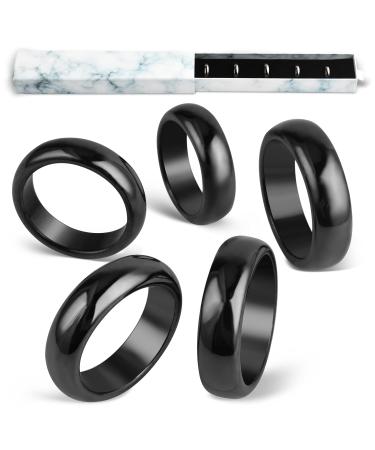 5Pcs Hematite Magnetic Plain Band Rings, Break with Negative Energy, Genuine Hematite Ring for Women Men Benefit to Anxiety Balance Assorted Size 6-10