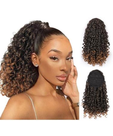 AISI BEAUTY Curly Ponytail Extension for Black Women Drawstring Ponytail Hair Extensions Mix Brown Drawstring Curly Ponytail with 2 Clips in(Mix Brown to Brown)