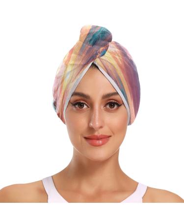 Sunset Sea Hair Towel 2 Pack Super Absorbent Hair Drying Towel Quick Dry Hair Turbans Head Towel with Button Twisty Wrap for Women Girls