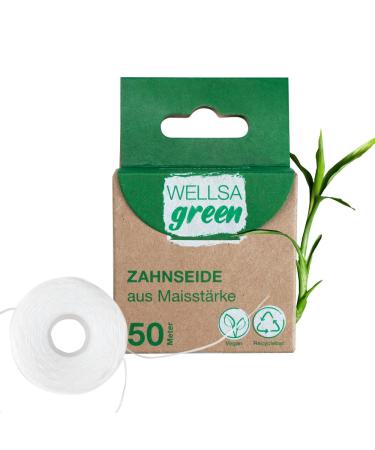 wellsamed wellsagreen organic dental floss (50 m) made from corn starch with mint flavour