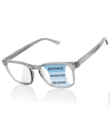 Progressive Multifocal Reading Glasses for Men No Line Bifocal Transition Readers with Metal Core Wire Clear Top Spring Hinge Grey 1.50