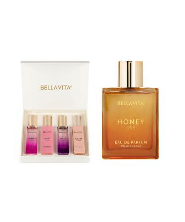 Gift Set Combo For Women's - Honey Oud & Women's Gift Set | Vannila Floral Bergamot Sweet & Spicy | Long Lasting Perfume for Women | Vegan & Cruelty Free - (4 * 20 ml + 100 ml)