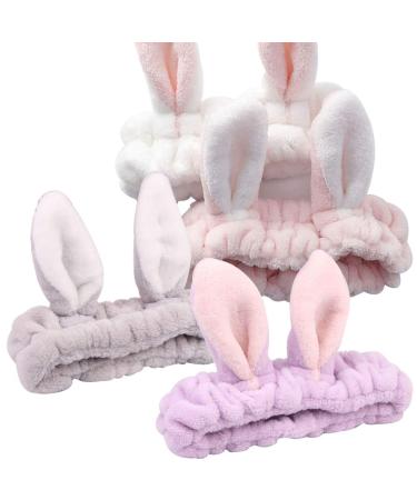 JPYH 4 pieces of elastic hair band cosmetics headband hair bands for women and girls hair ripe headbands with rabbits ear hair accessories for make-up shower sport
