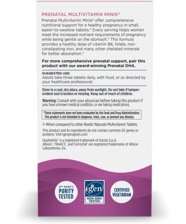 Nordic Naturals Vegetarian Prenatal Multivitamin Minis - 90 Easy to Swallow Tablets - Highly Absorbable Multivitamin and Mineral Supplement to Support Pregnancy - Non-GMO 30 Servings - Buy Online on GoSupps.com