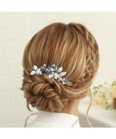Casdre Blue Rhinestone Hair Pins - Silver Flower Bridal Hair Pieces (Pack of 3) - Buy Online on GoSupps.com