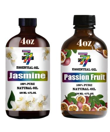GV77ZF Essential Oil Two 4 Fl Oz (120Ml) Set - Pure Natural Passion Fruit Oil and Jasmine Essential Oil for Diffuser Humidifier Skin Care Home Fragrance Bath Hair Care Cleansing Massage Yoga