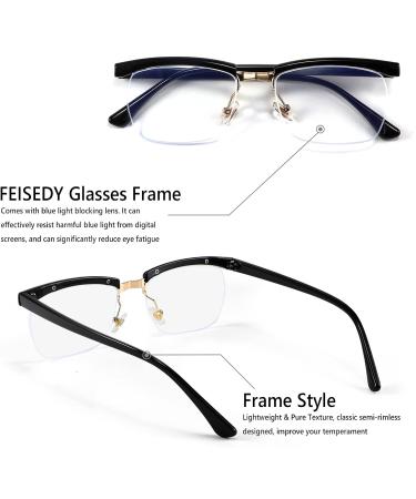 FEISEDY Retro Semi-Rimless Blue Light Blocking Glasses - Vintage Horn Rimmed Eyeglasses for Men & Women (B2883 01 Black 56mm) - International Shipping Available - Buy Online on GoSupps.com