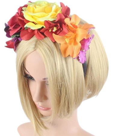 Women Day of The Dead Headband Artificial Rose Flower Crown Mexican Halloween Festival Headpiece Colorful Fake Stamen Party Hair Hoop - Buy Online on GoSupps.com
