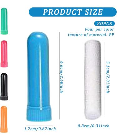 Joygoodta 20Pcs Refillable Nasal Inhalers Assorted Colors Safe PP Aromatherapy Inhalers with Unscented Cotton Sliver Portable & Compact Long Lasting Aroma - Buy Online on GoSupps.com