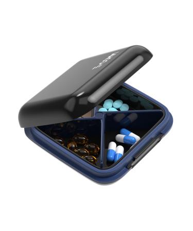 Pill Organizer Daily 4 Compartments Black Pill Case Portable Compact Waterproof Pill Box to Hold Medicine Vitamin Fish Oils Jewelry and Secrets for Purse Travel/Outdoor/Business Trip Black-4 4 compartments