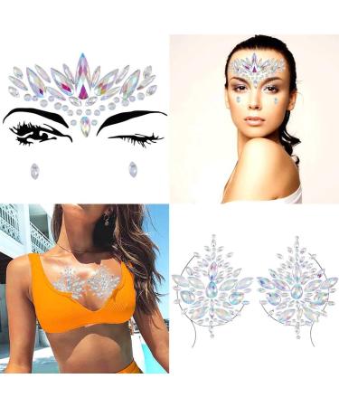 Chicque Rhinestone Body Jewels Set - Festival Mermaid Chest & Crystal Face Stickers for Women and Girls - Rave Party Jewelry (2PCS) - Buy Online on GoSupps.com