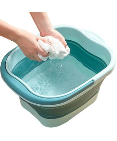 Foldable Foot Bath Tool Soak Basin with Massaging Rollers and Handle Stress Relief Foot Spa for Home Outdoor Travel Blue + Green