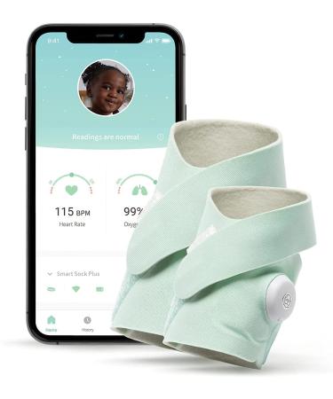 Owlet Smart Sock Plus - Baby Monitor - Track Heart Rate Oxygen and Sleep Trends (0-5 years) - Mint Green