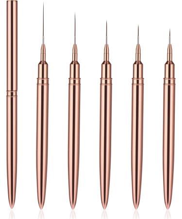 Nail Art Liner Brushes 7/9/11/15/25mm Super Fine Nail Art Long Striper Pen Set for Thin Lines Tiny Details Fine Drawing Delicate Coloring Elongated Lines(Gold) Glod