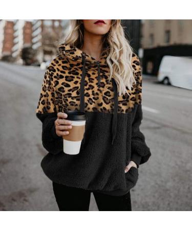 Bigfanshu Women's Tops Leopard Patchwork Long Sleeve Sweatshirt Pullover Shirt Blouse Black - Buy Online on GoSupps.com