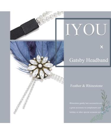 IYOU 1920s Feather Flapper Headpiece Blue Crystal Gatsby Headband Prom Wedding Hair Accessories for Women - Buy Online on GoSupps.com