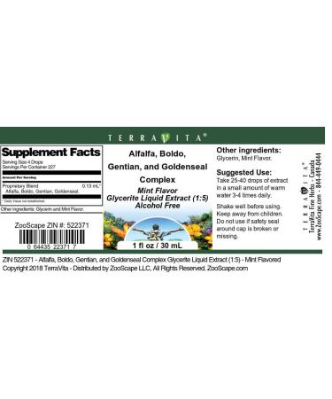 Alfalfa Boldo Gentian and Goldenseal Complex Glycerite Liquid Extract (1:5) - Mint Flavored (1 oz ZIN: 522371) - Buy Online on GoSupps.com