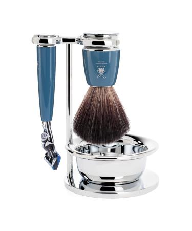 M HLE Rytmo shaving set - compatible with Gillette blades Black Fibre brush holder with bowl - precious resin handle petrol - vegan