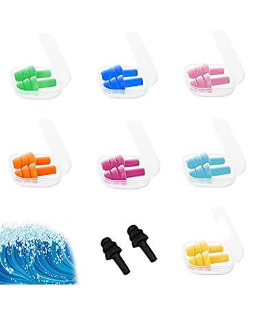 ARIKJ 8 Pairs Swimming Earplugs Reusable Silicone Ear Plugs Noise Reduction Ear Plugs for Swimming  Learning  Snoring  Work  Noisy Places  8 Assorted Colors