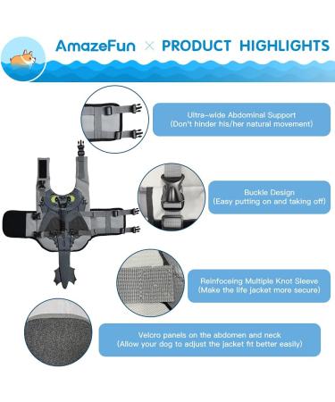AmazeFun Dog Life Jacket - Ripstop Safety Vest for Water Safety at Pool, Beach, Boating - Grey Dragon, Medium - Buy Online on GoSupps.com