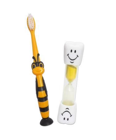 1 Children's Bumblebee Sucker Toothbrush & 1 Smile Sand Timer (Yellow Timer)