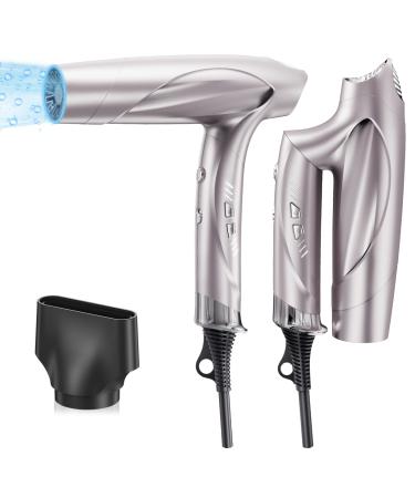 Hair Dryer  Professional Ionic Hair Dryer  Compact Quiet Hair Dryer  Portable Travel Hair Dryer  Brushless Motor. Foldable Hair Dryer with Magnetic Nozzle Wind Speed/Temperature Three-Speed Adjustment Champagne