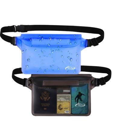 AiRunTech Waterproof Pouch with Waist Strap (2 Pack) | Beach Accessories Best Way to Keep Your Phone and Valuables Safe and Dry | Perfect for Boating Swimming Snorkeling Kayaking Beach Pool Grey+Blue
