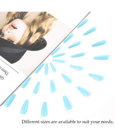 Sethain Glossy Coffin False Nails Blue Ballerina Fake Nails Long Full Cover Pure Press on Nail for Women and Girls (Light Blue) - Buy Online on GoSupps.com