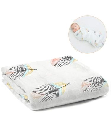 ALBOYI Baby Muslin Washcloths 120cmX110cm Organic Cotton Cartoon Newborn Towel Muslin Squares Babies Soft Washcloth Swaddle Blanket Shower Wipe(Colour Feather Print) 1 Pcs