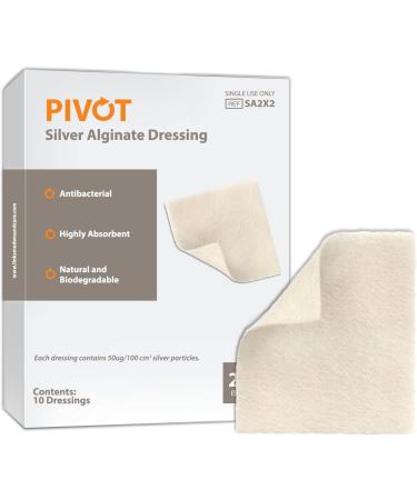 Pivot Silver Alginate Wound Dressing - Natural 2x2 First Aid Dressings | Box of 10 for Effective Healing - Buy Online on GoSupps.com
