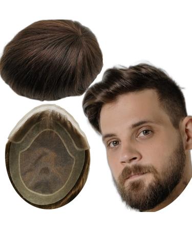 Real hair toupet for men yanahair smooth hair thin French tip bleached node natural hairline poly skin wigs skin hair system European wig man (10x8 " #2 deep brown) - Buy Online on GoSupps.com