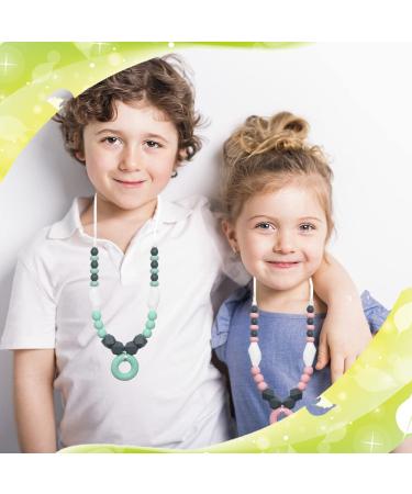 Cute Donut Chew Necklaces for Sensory Kids - 2 Pack, 100% Silicone Teething Necklace for Baby Girl with Autism, ADHD, SPD - Oral Motor Therapy Toy - Buy Online on GoSupps.com