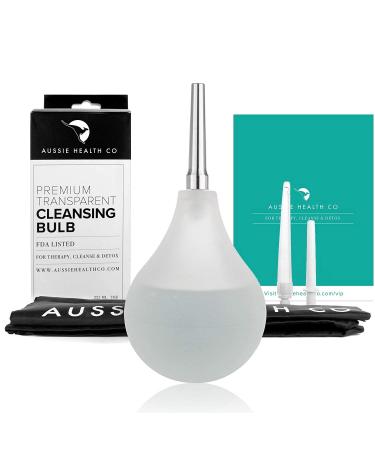 Aussie Health Co Clear Enema Bulb Kit - 7 oz Anal Douche with 1 Hygienic Stainless Steel Tip and 2 Rubber Comfort Leak Proof Tips - for Water or Coffee Colon Cleansing, Detox and Constipation