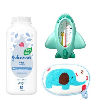 Mysterial Ensemble de produits essentiels pour b b : poudre pour b b 200 g thermom tre de bain temp rature de l'eau et ponge de bain naturelle pour b b Ensemble de bain pour nouveau-n