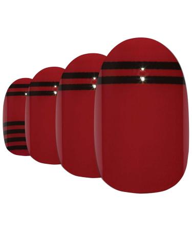 Shop False Nails Bling Art - Red Black Glossy Oval 24 Premium Artificial Nails - Medium Length Tips for Stunning Style - Buy Online on GoSupps.com