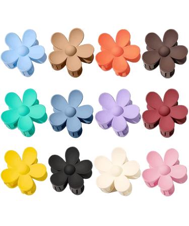 6 Pcs Flower Claw Clips Flower Hair Clips for Women Girls Thick Hair Matte Big Hair Claw Clips Non Slip Strong Hold Hair Catch Clamps Barrettes Headwear Accessories for Thin Hair (12Pcs Multicolor-A)