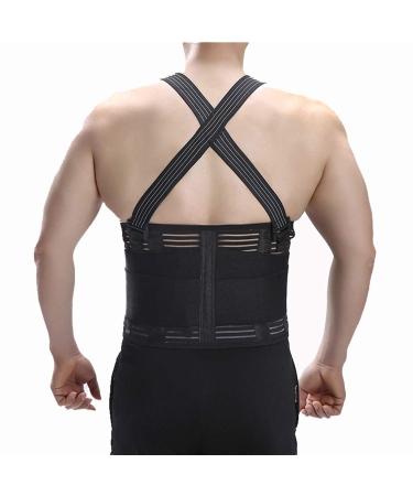 Lumbar Back Support Belt for Posture Corrector with Detachable & adjustable suspenders Pain Belt Back Corset for Men Heavy Lift Work Back Support Brace Shoulder Strap Unisex (Black M)