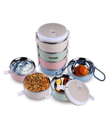 Spill Proof Dog Cat Travel Bowl Portable 304 Stainless Steel Multiple Layers Pet Water Food Storage Container with Invisible Handle for Pet Outdoor Traveling Raised Feeding (4 Layer)